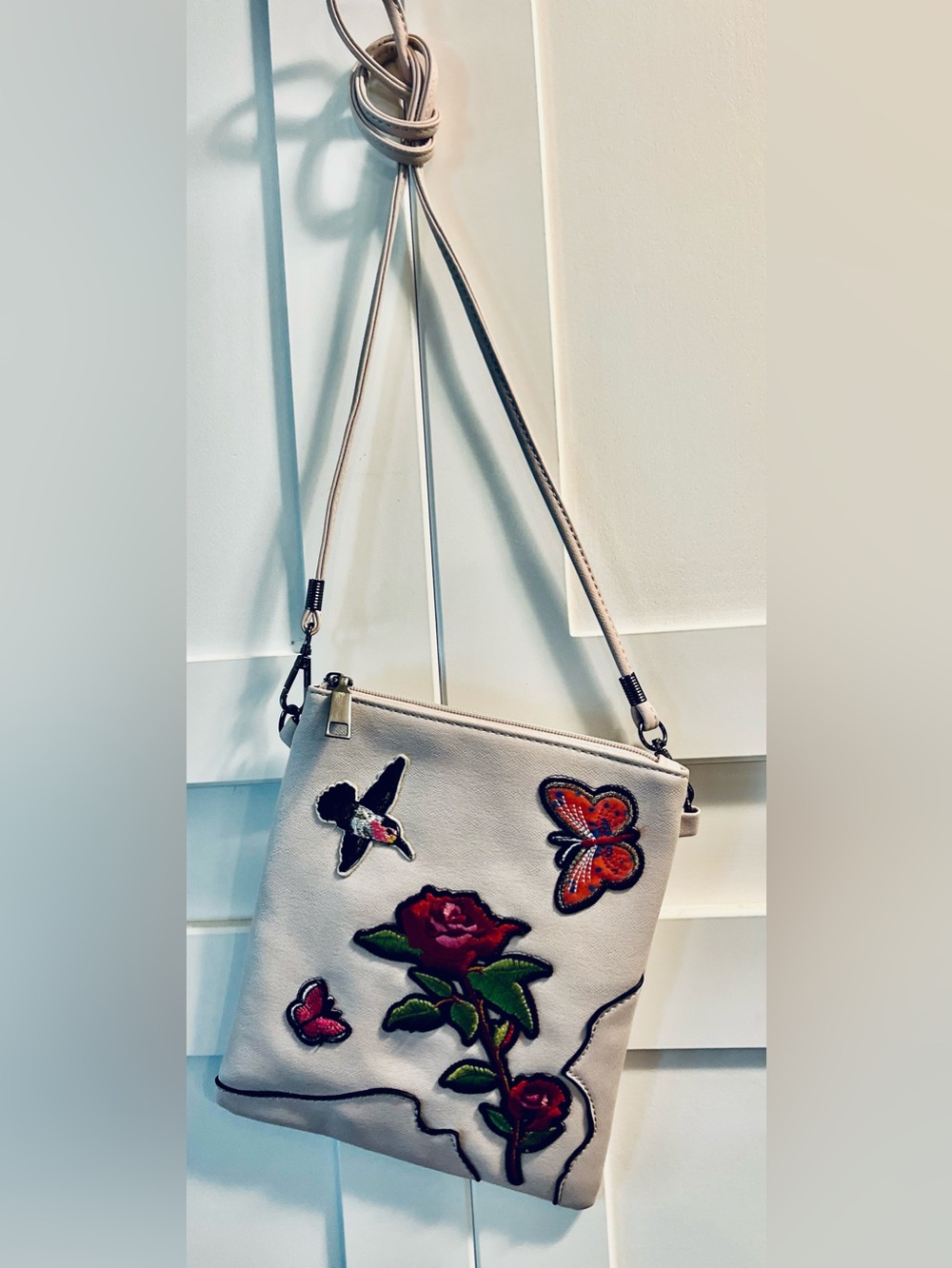 Crossbody Bag with Floral & Butterfly Embroidery